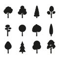 Tree icon set. Plants with leafs silhouettes. Forest and garden symbol. Vector illustration Royalty Free Stock Photo